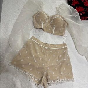 Elegant Sheer Polka Dot Intimate Set - Cream
